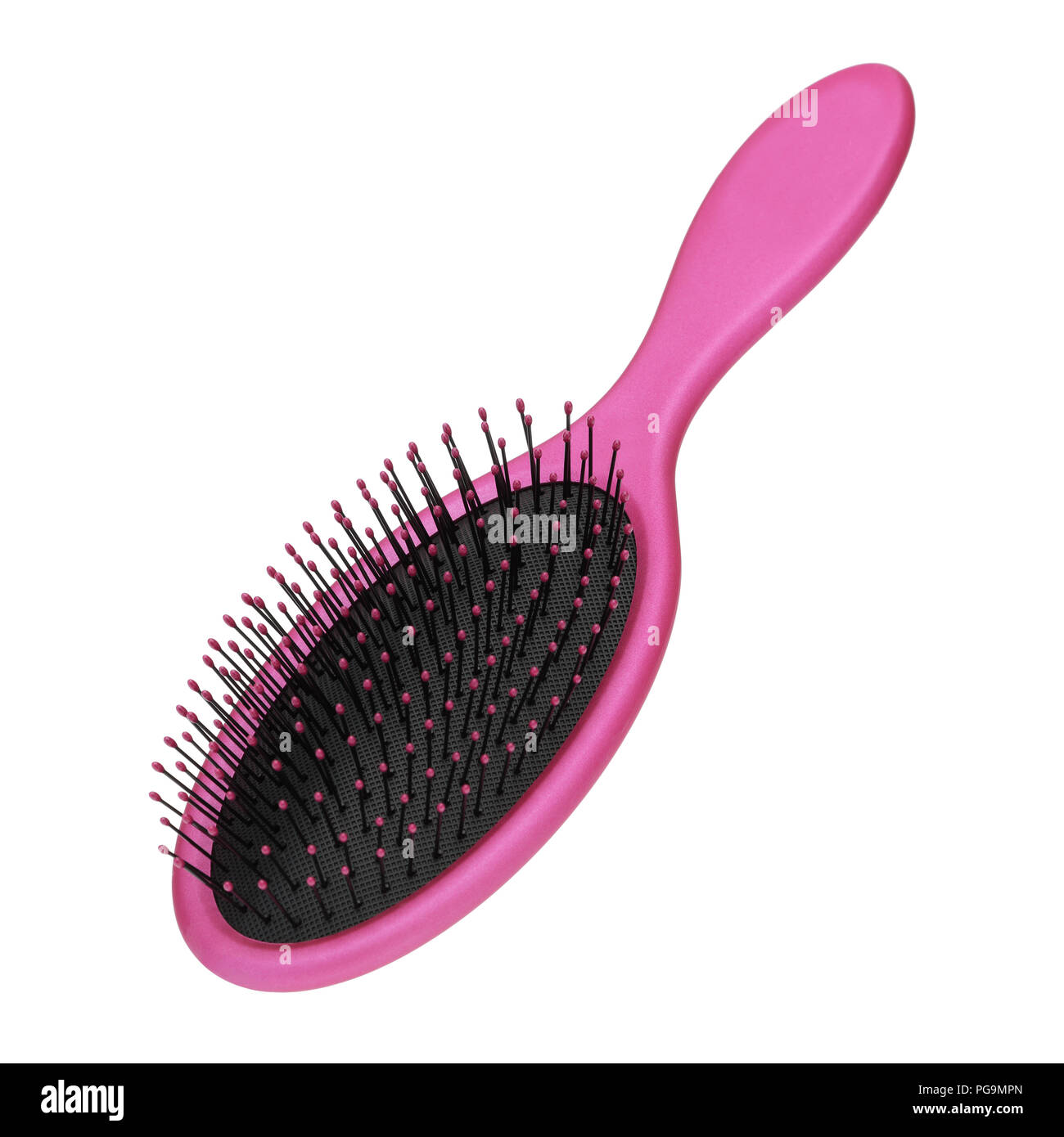 Pink and black hair brush on white background Stock Photo