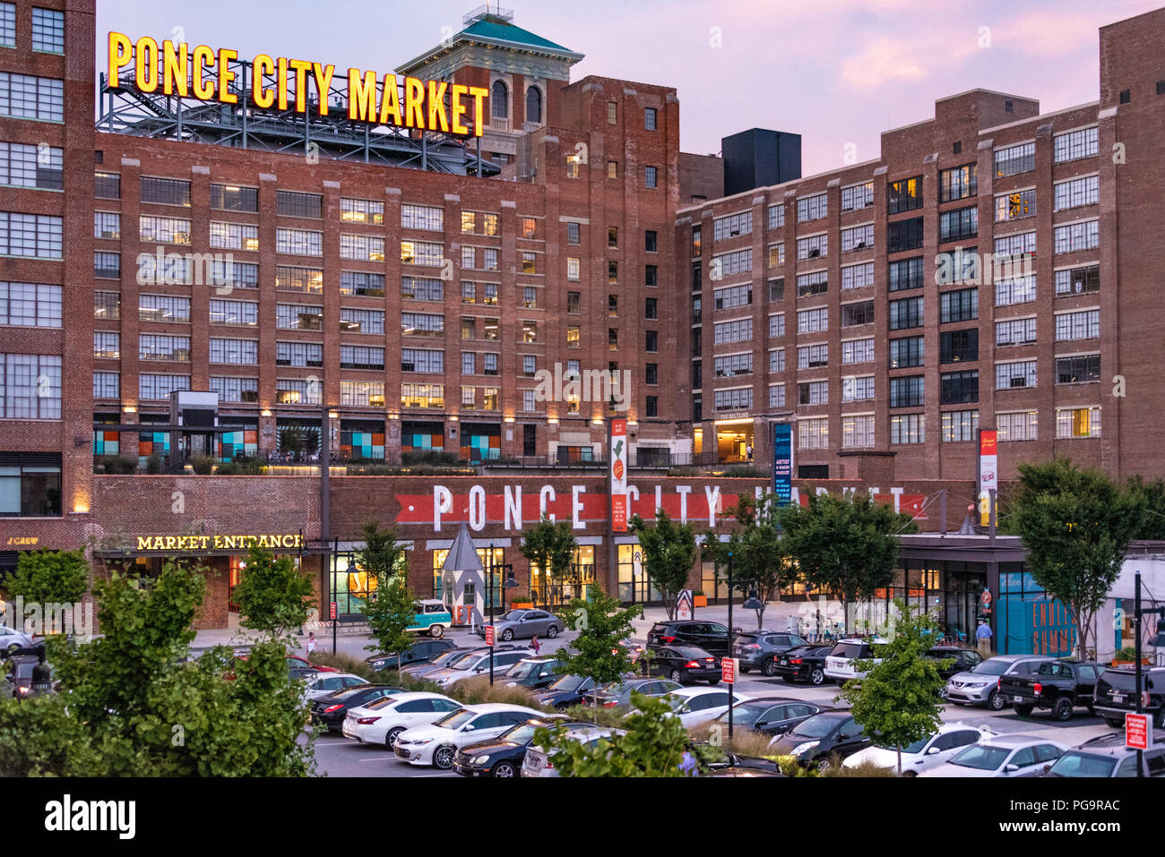 Ponce City Market, a mixed-use redevelopment complex in Atlanta, is a popular destination for shopping, dining, amusements, and music entertainment. Stock Photo