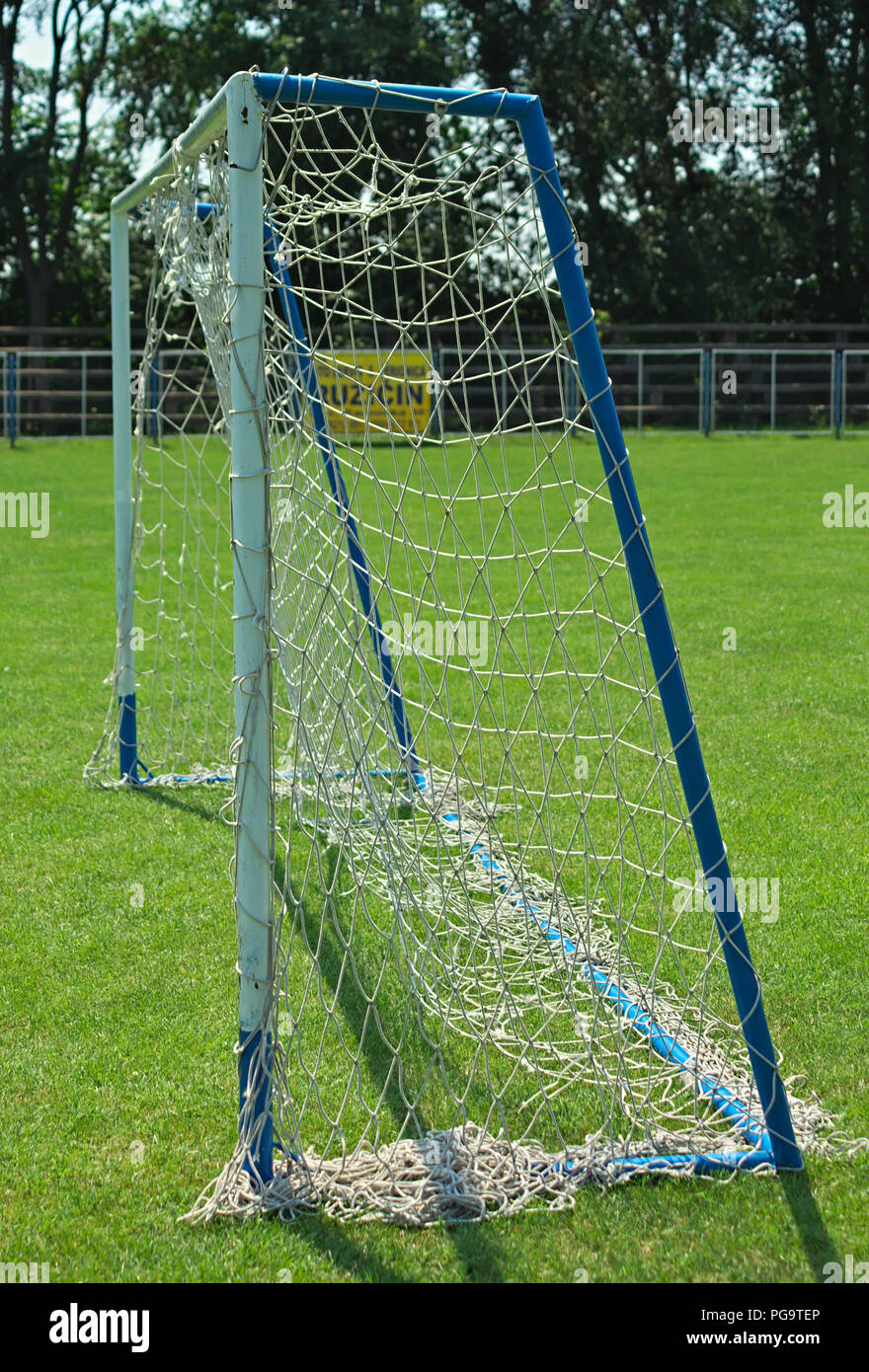 Goal gate on football field, side view Stock Photo Alamy
