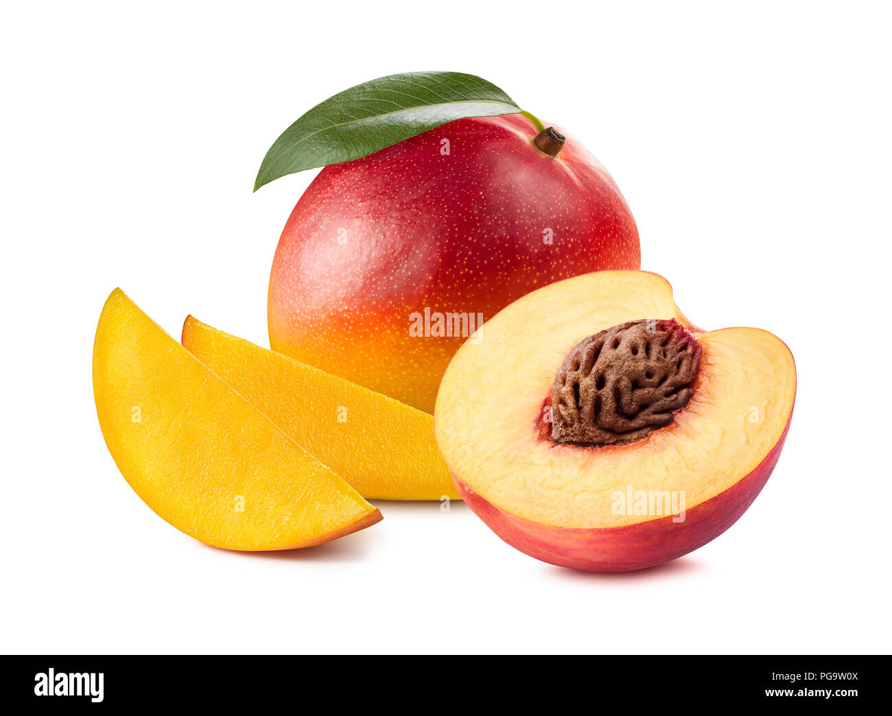 Mango peach half isolated on white background as package design element Stock Photo