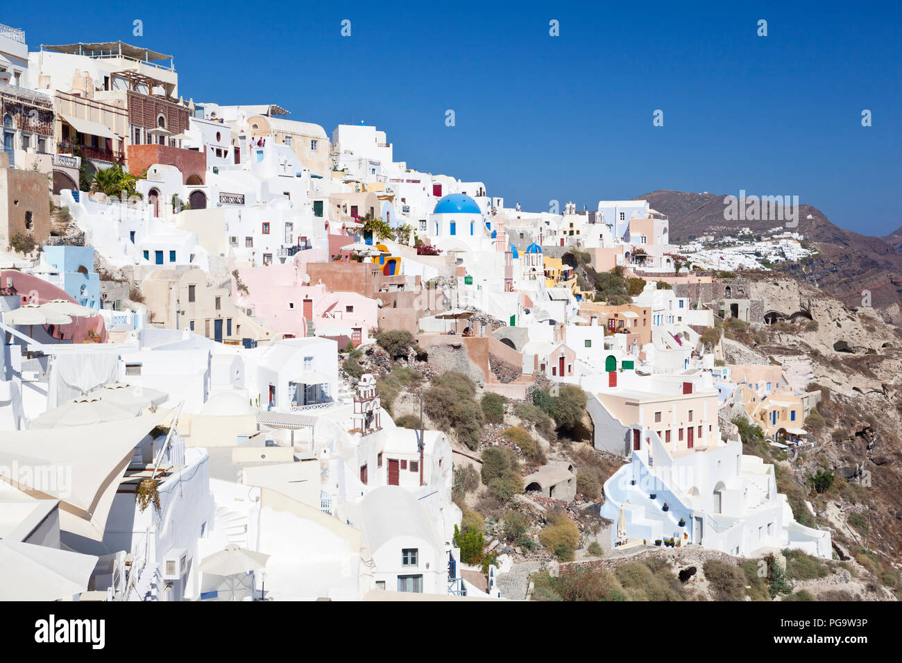 View of the village Oia in Santorini, Greece. Stock Photo