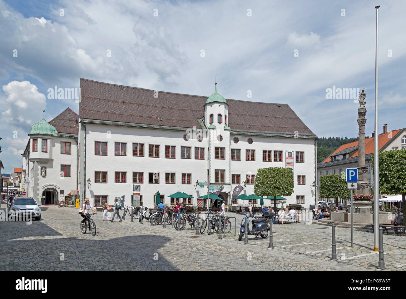 castle and Marienplatz, Immenstadt, Allgaeu, Bavaria, Germany Stock Photo