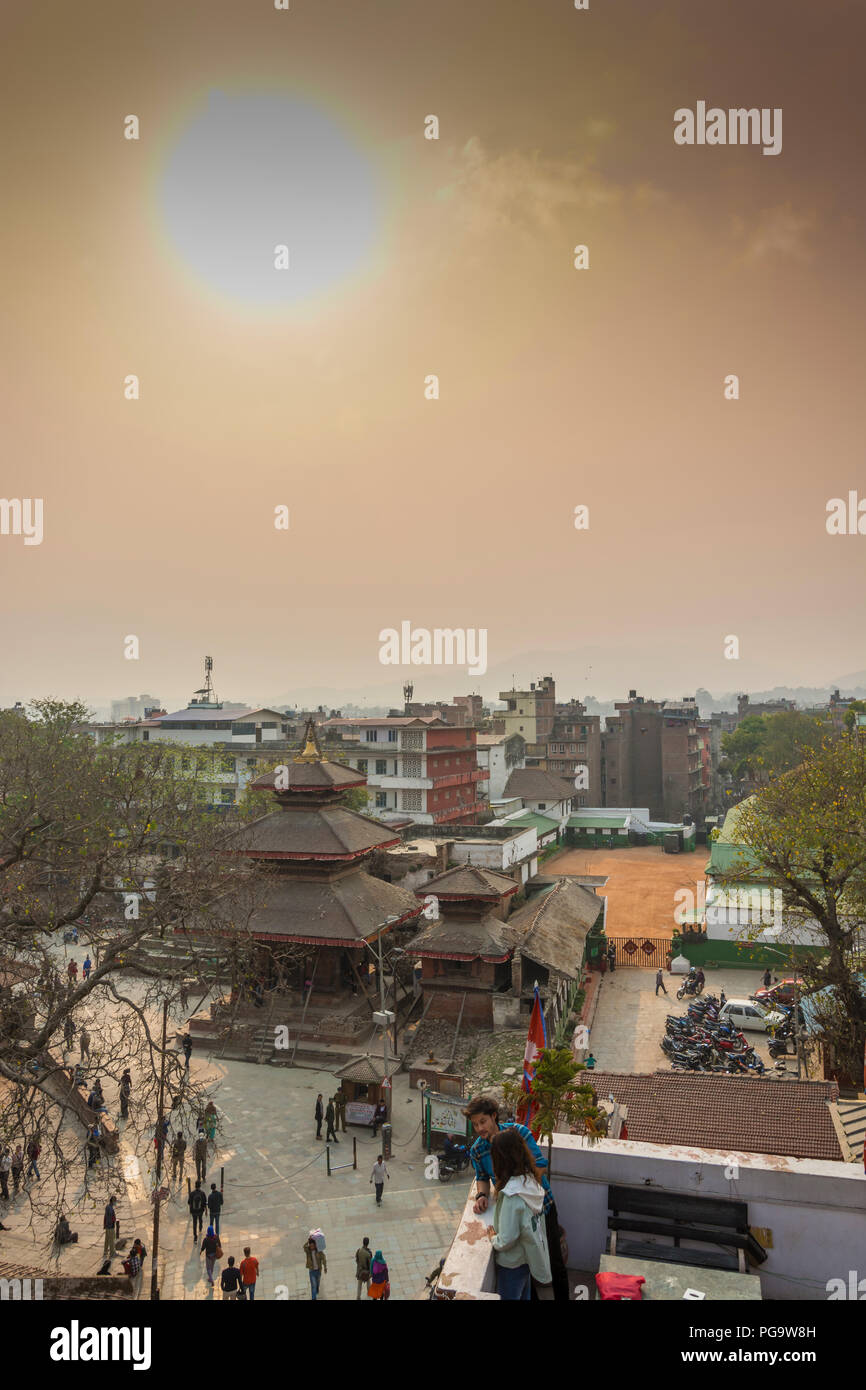 Kathmandu, Nepal - March 25, 2018: Hot sun over the city on March 25, 2018 in Kathmandu, Nepal. Stock Photo