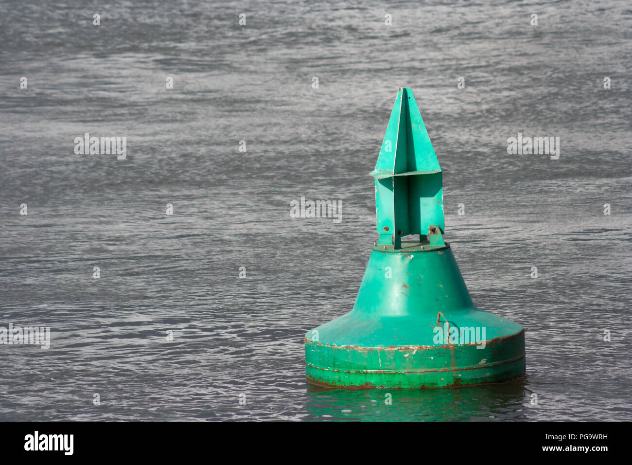 A green buoy in the water Stock Photo Alamy