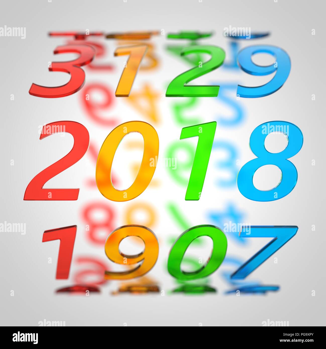 year counter concept with glass numbers. 3d illustration Stock Photo