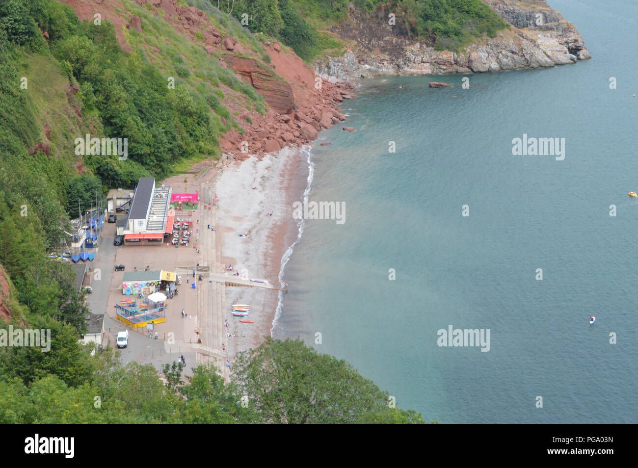 Views of landslide from the cliff top as Torquay, Devon
