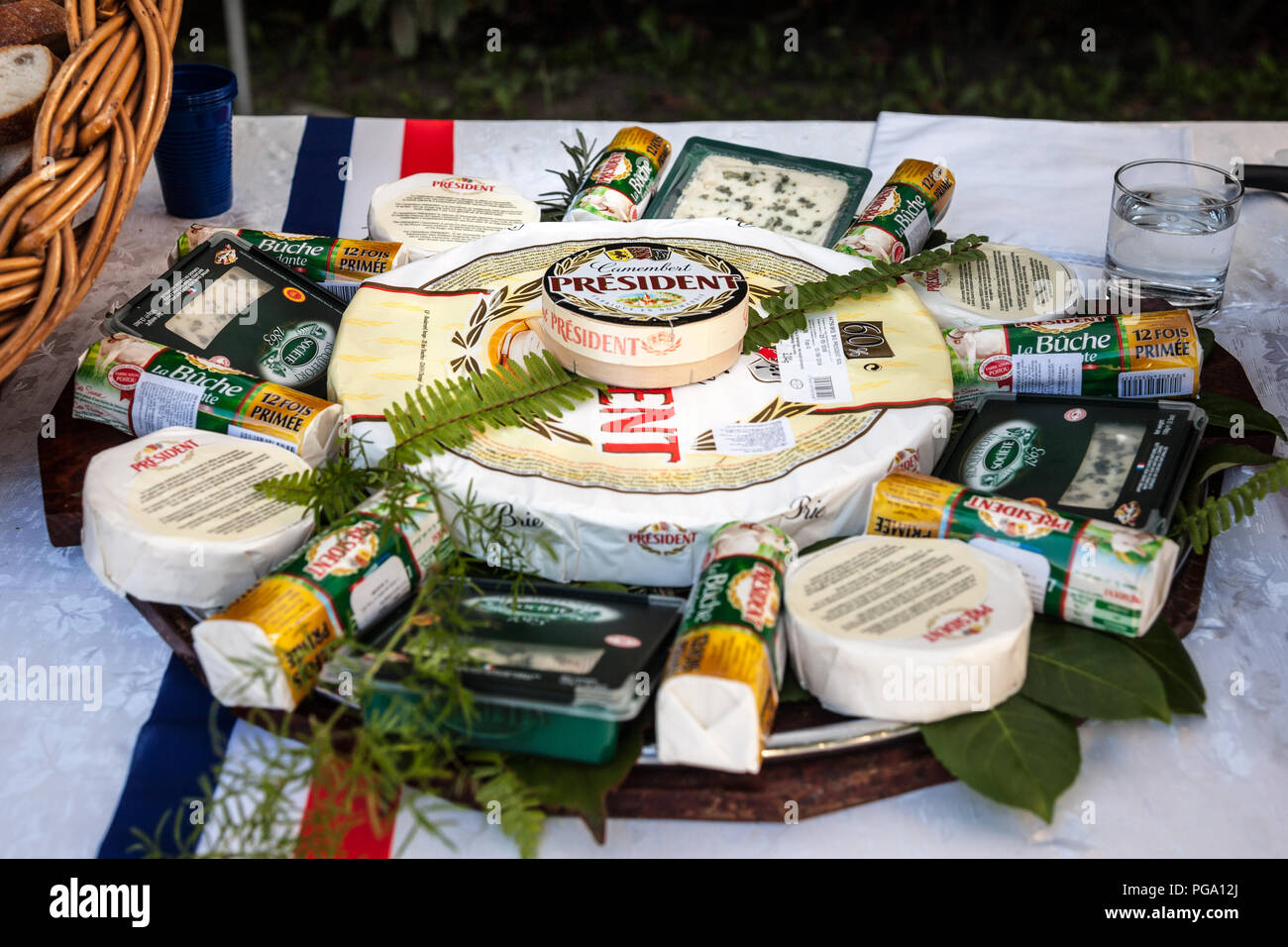 BELGRADE, SERBIA - JULY 14, 2018:  President Camembert surrounded by other French cheese brands of the President group on display. President is a dair Stock Photo
