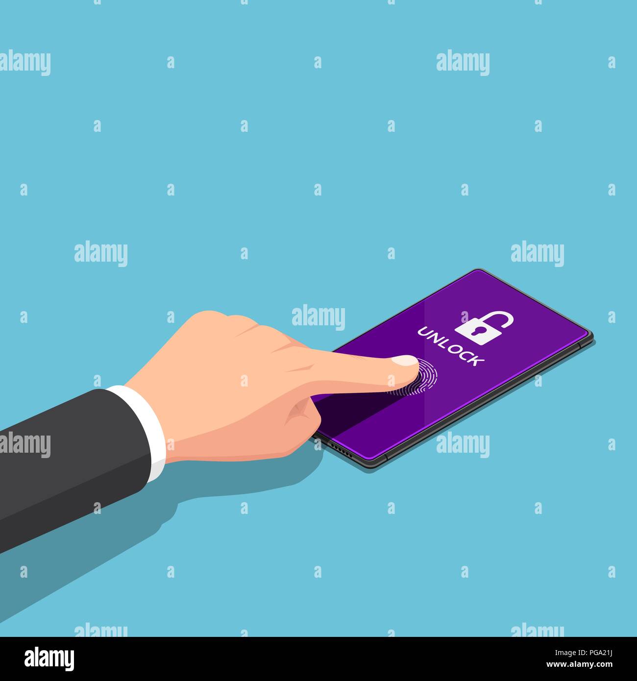Flat 3d Isometric Businessman Use On Display Fingerprint Scanner Function To Unlock Smartphone Smartphone Security System And Biometric Authenticatio Stock Vector Image Art Alamy