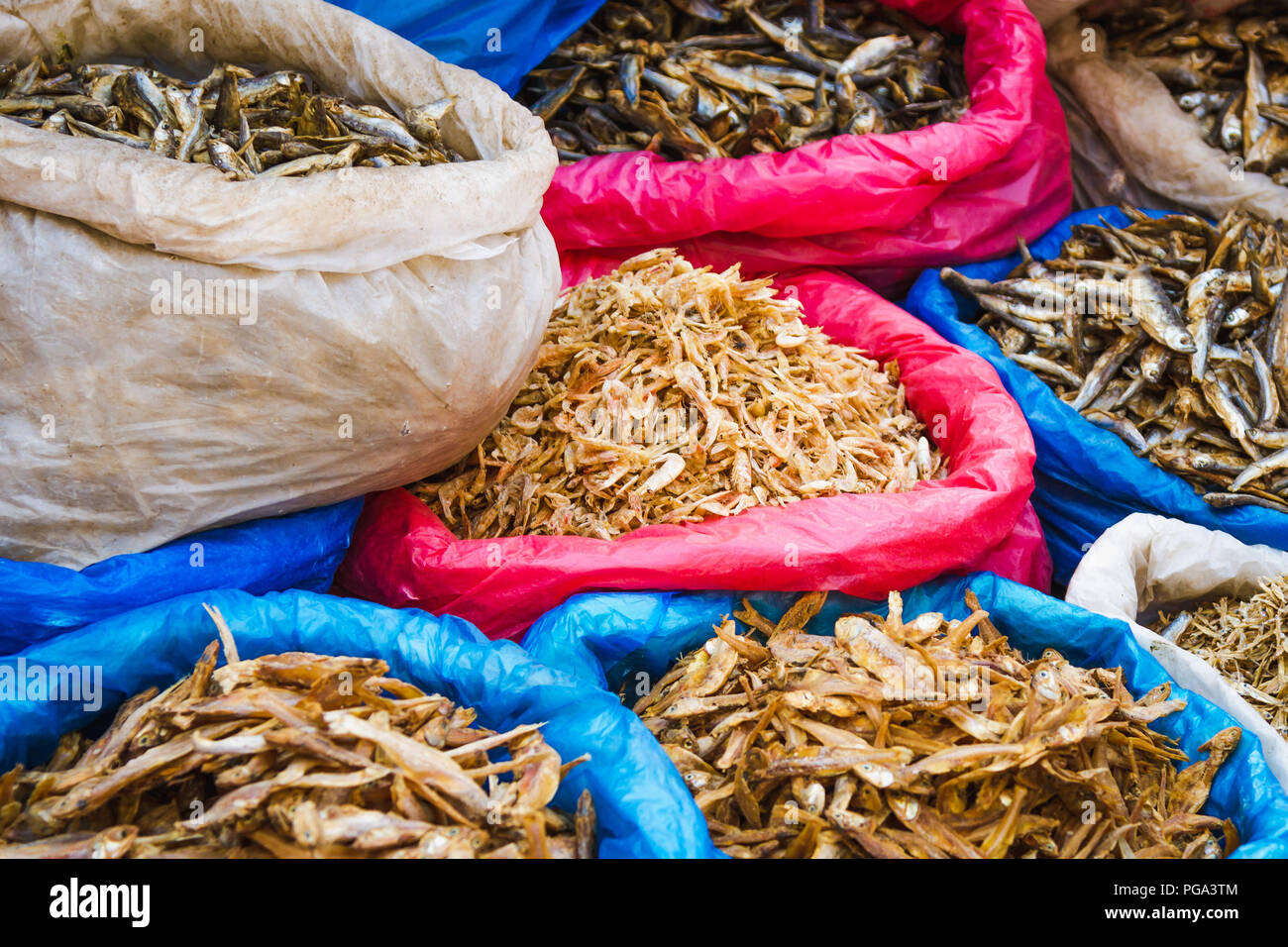 Local Dry Fish for sale in the Local Market of Kathmandu Nepal Stock