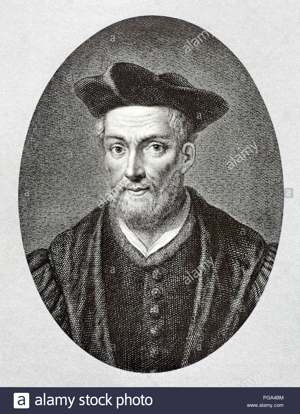 François Rabelais portrait 1483 and 1494 – 1553 was a French Renaissance writer, physician, Renaissance humanist, monk and Greek scholar, antique illustration from 1880 Stock Photo