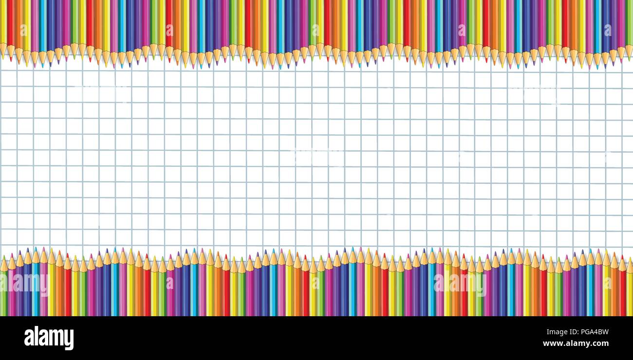 Vector rectangle double border made of colorful wooden pencils on