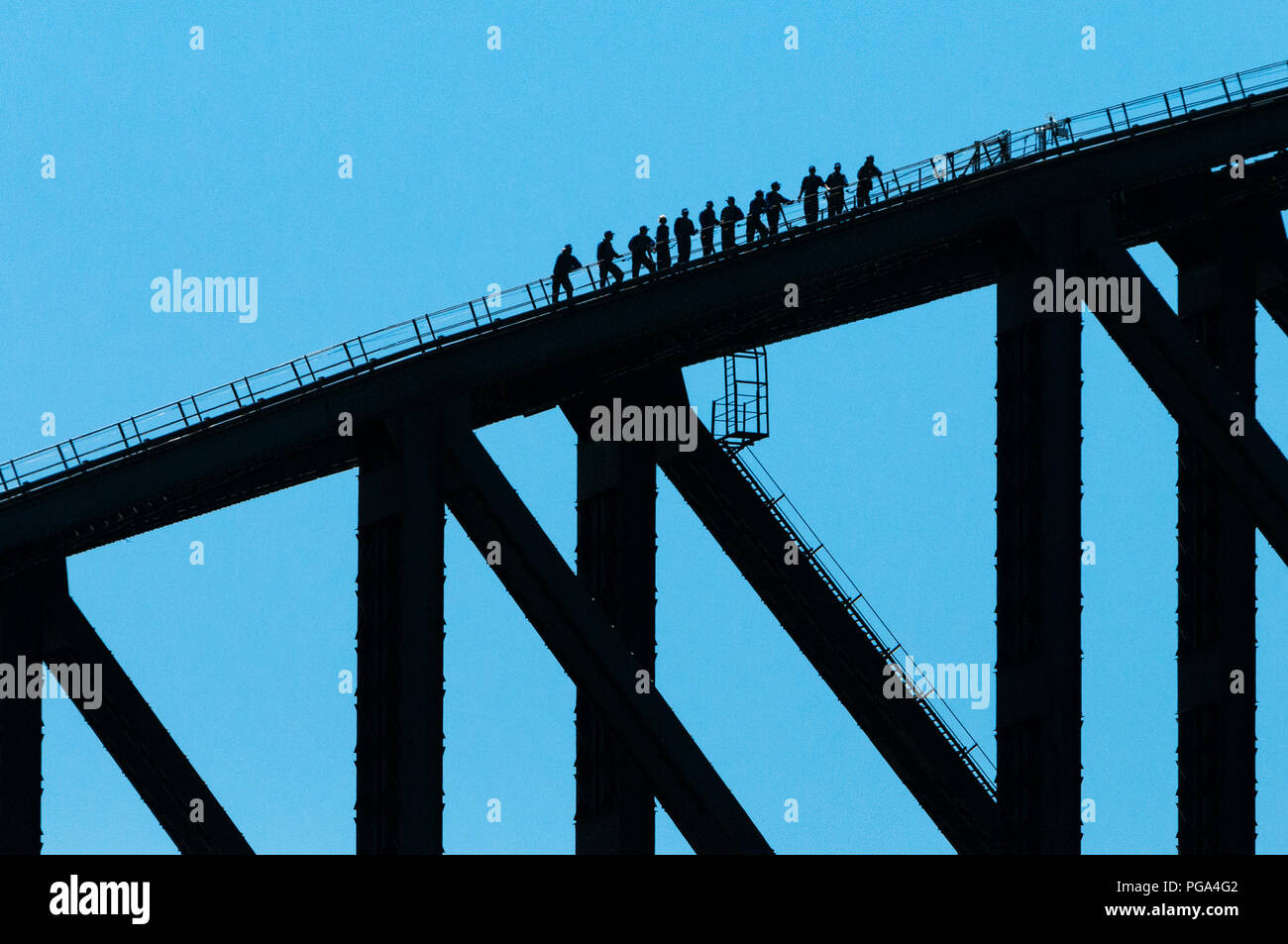Group of people on Sydney's famous Harbour Bridge. Stock Photo