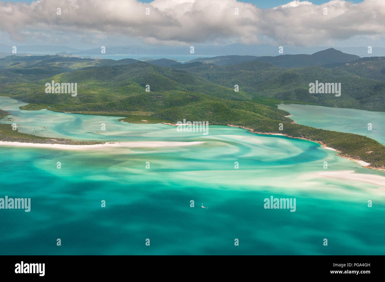 Aerial of Whitsunday Island and the famous Hill Inlet. - Stock Image
