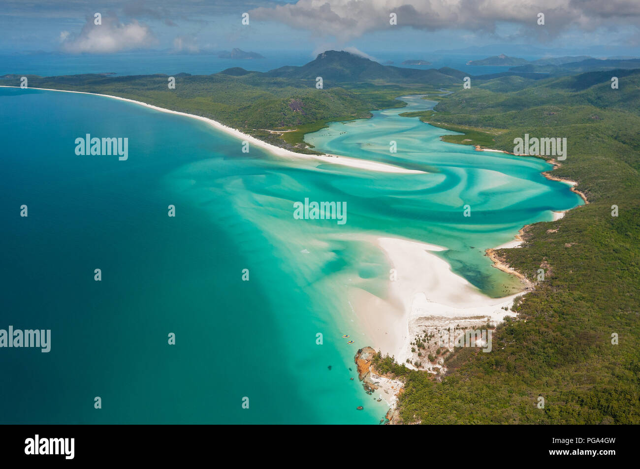 Aerial of Whitsunday Island and the famous Hill Inlet. - Stock Image