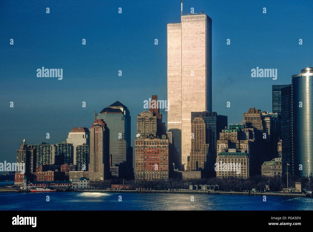 Vintage 1988 View of Lower Manhattan Skyline with Twin Vintage 1988 View of Lower Manhattan Skyline with Twin