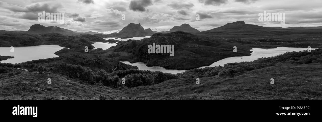 Panorama showing Suilven, Cul Mor, Cul Beag and Stac Pollaidh, in Scotland Stock Photo