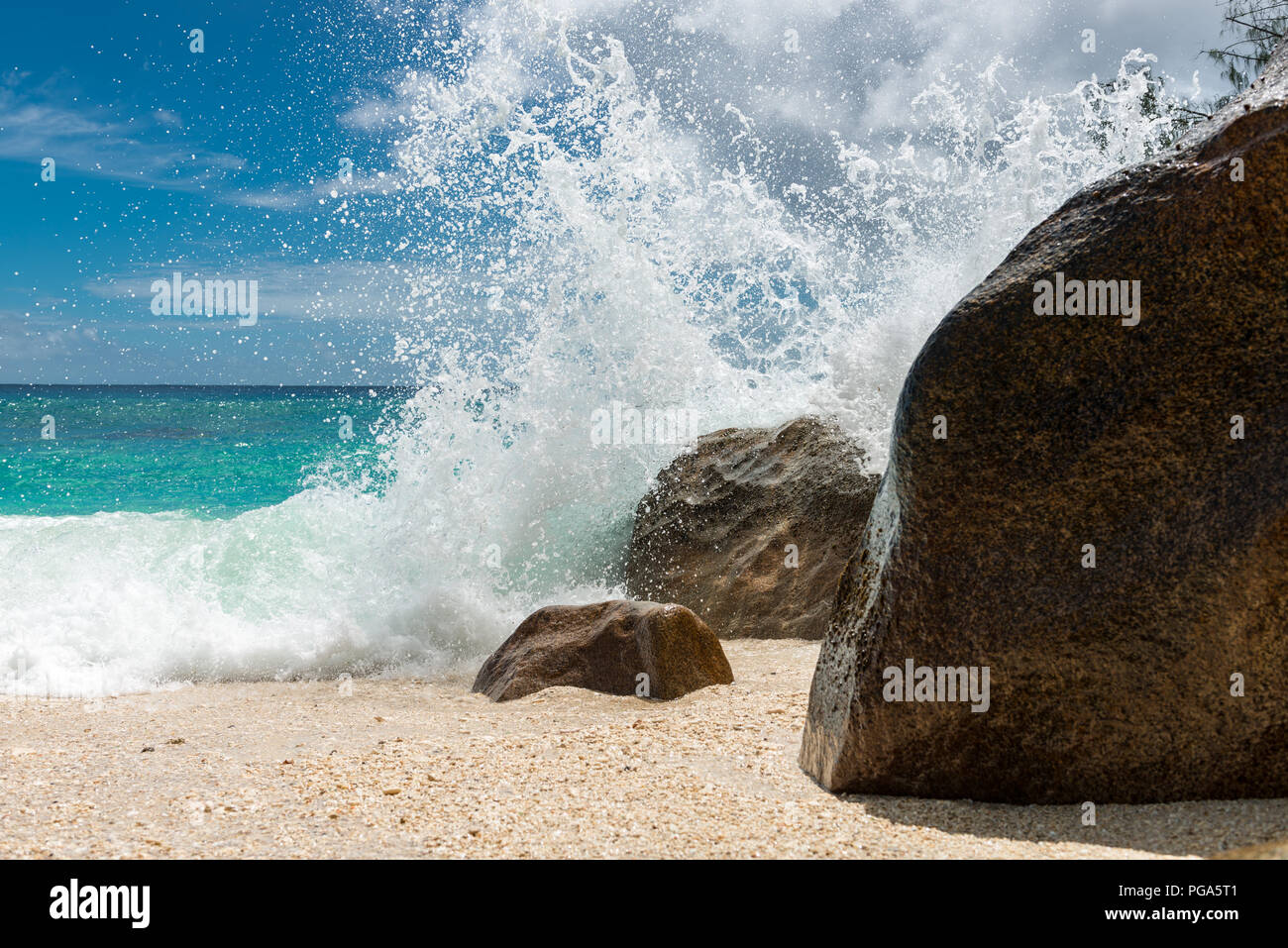 Refreshing sea spray at the beautiful Seychelles Stock Photo - Alamy