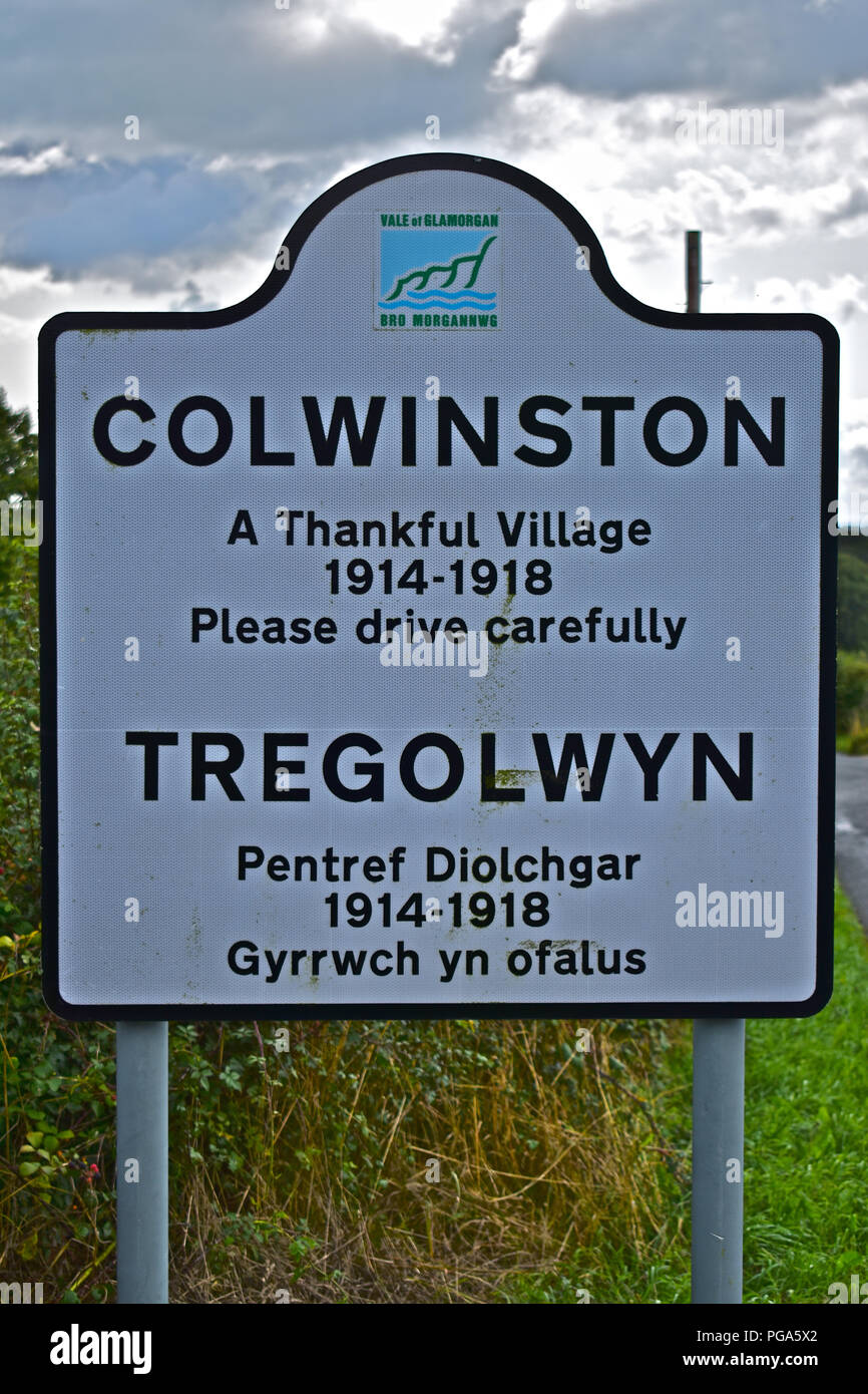 The bilingual village sign on the way into the pretty little village of ...