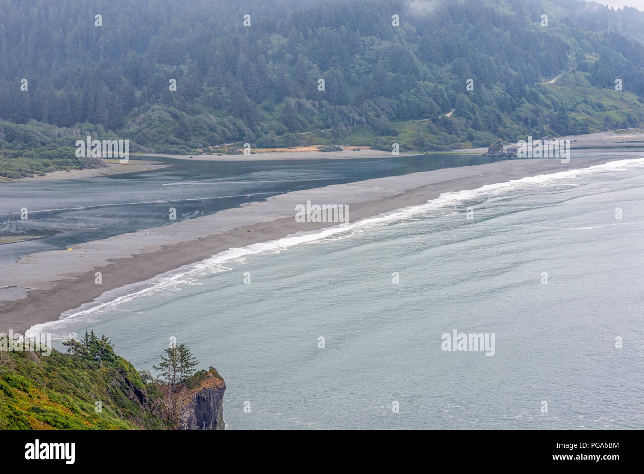 View of the Klamath River and the Pacific Ocean. Klamath River Overlook, Klamath, California