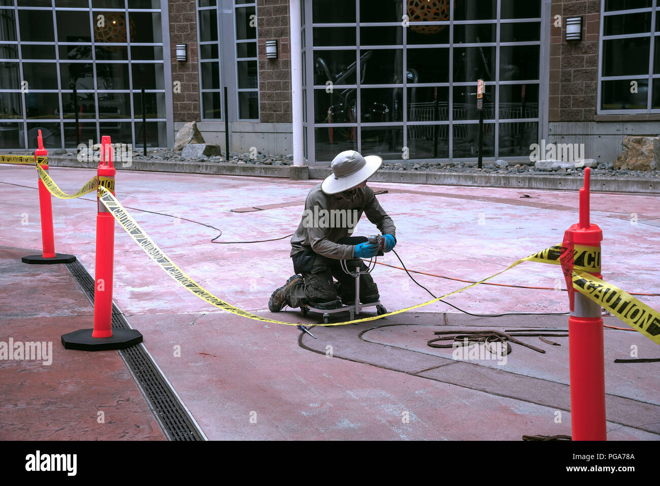Worker at the construction site, Seattle, Washington, USA Stock Photo