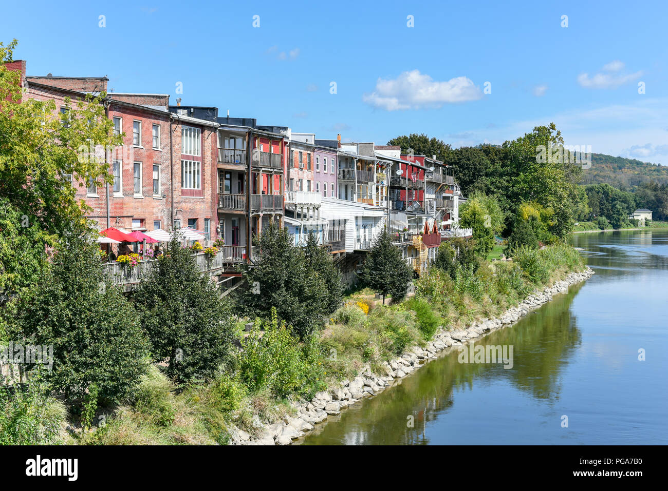 Houses in Owego overlooking the Susquehanna River in upstate New York Stock Photo