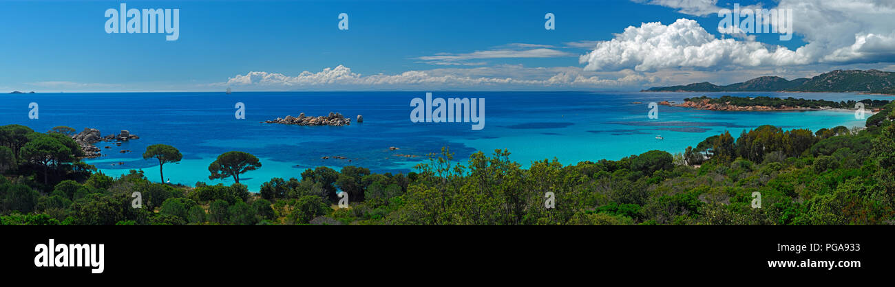 Panorama of the bay of Palombaggia with turquoise blue sea, Porto Vecchio, Corse-du-Sud department, Corsica, France Stock Photo