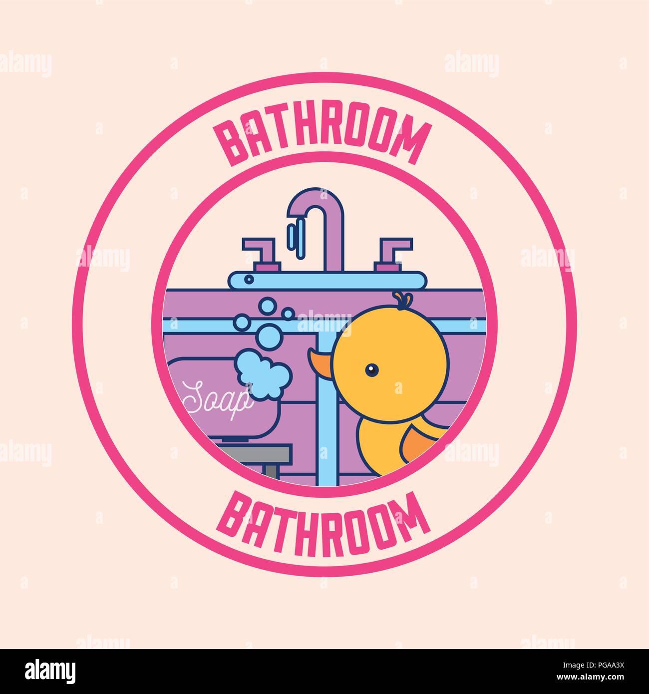 rubber duck soap and washbasin clean badge bathroom Stock Vector Image