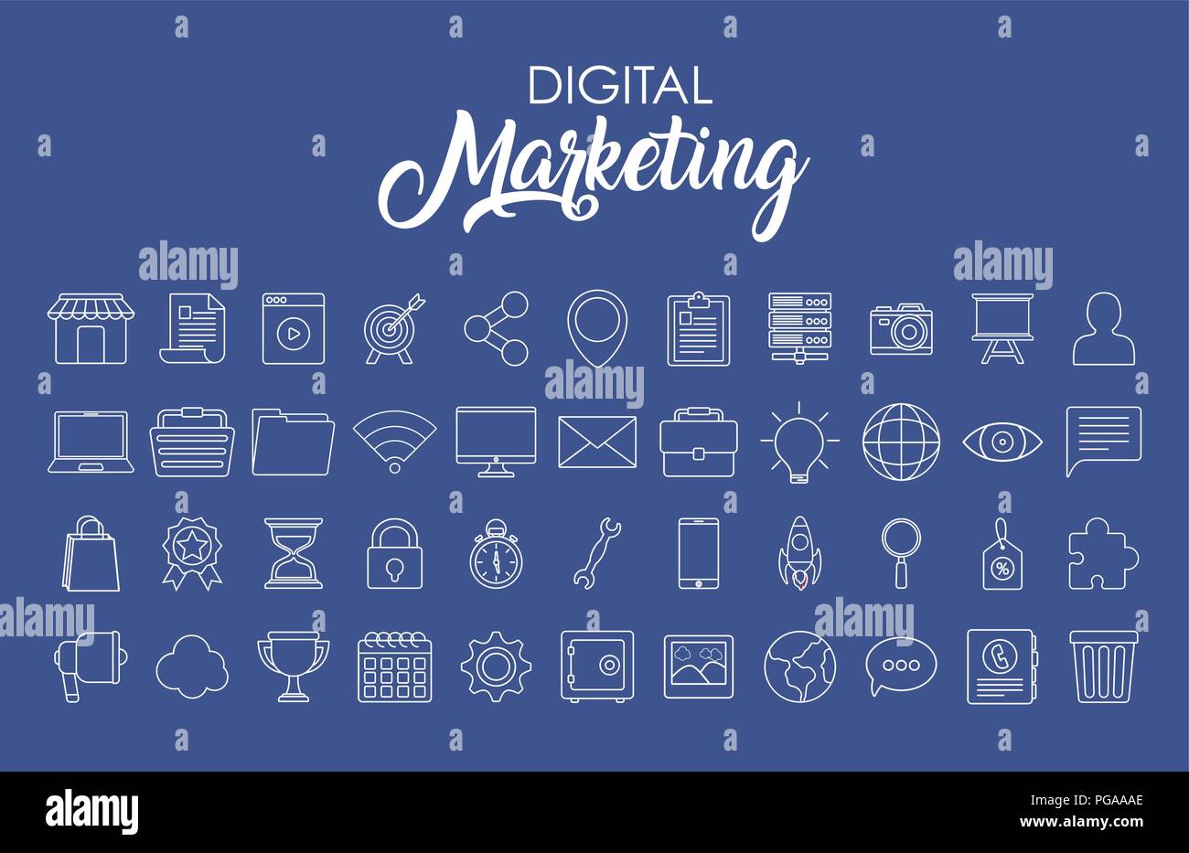 Icon set of difital marketing concept over blue background, vector ...