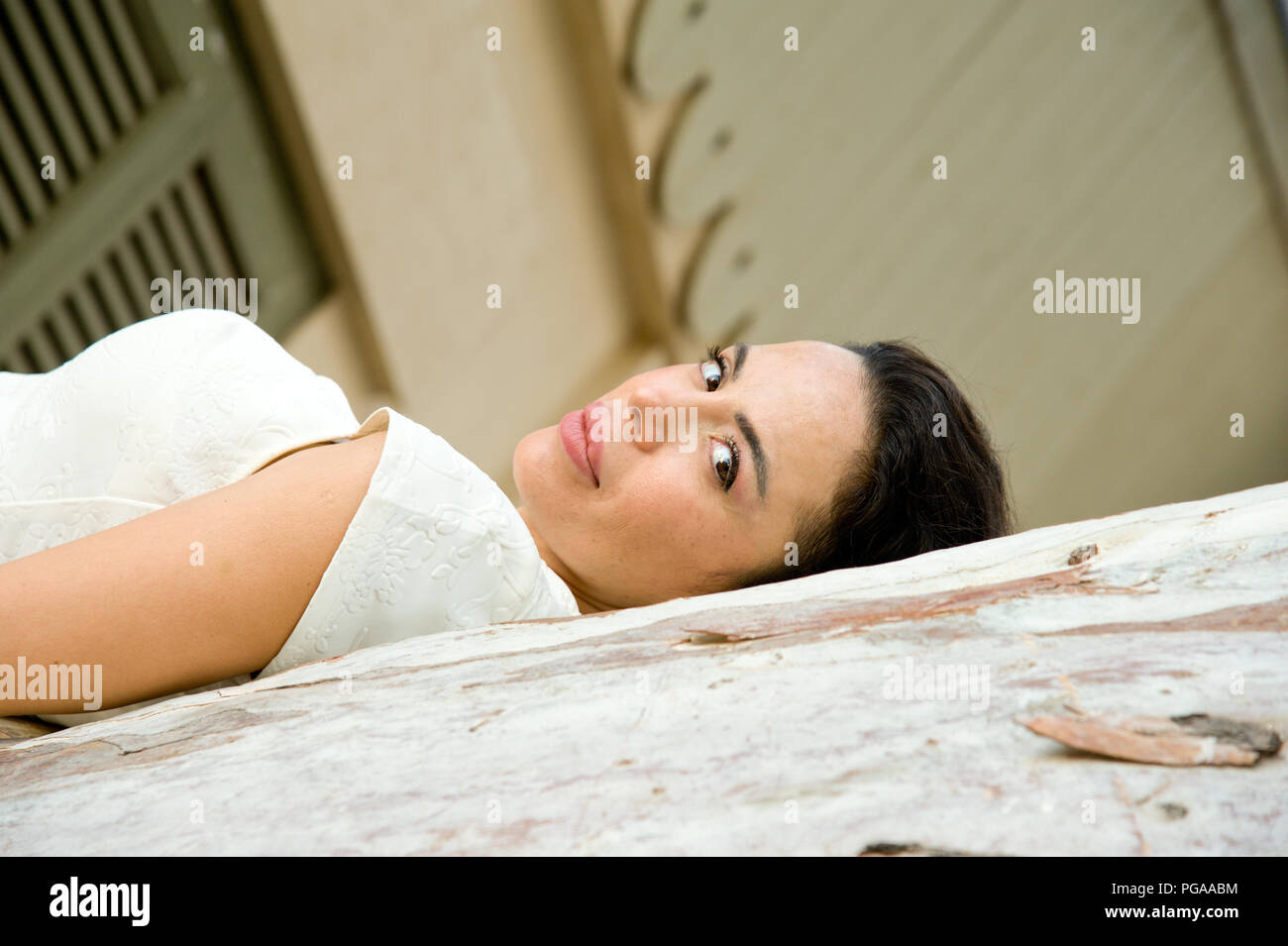 model lady with white clothes Stock Photo