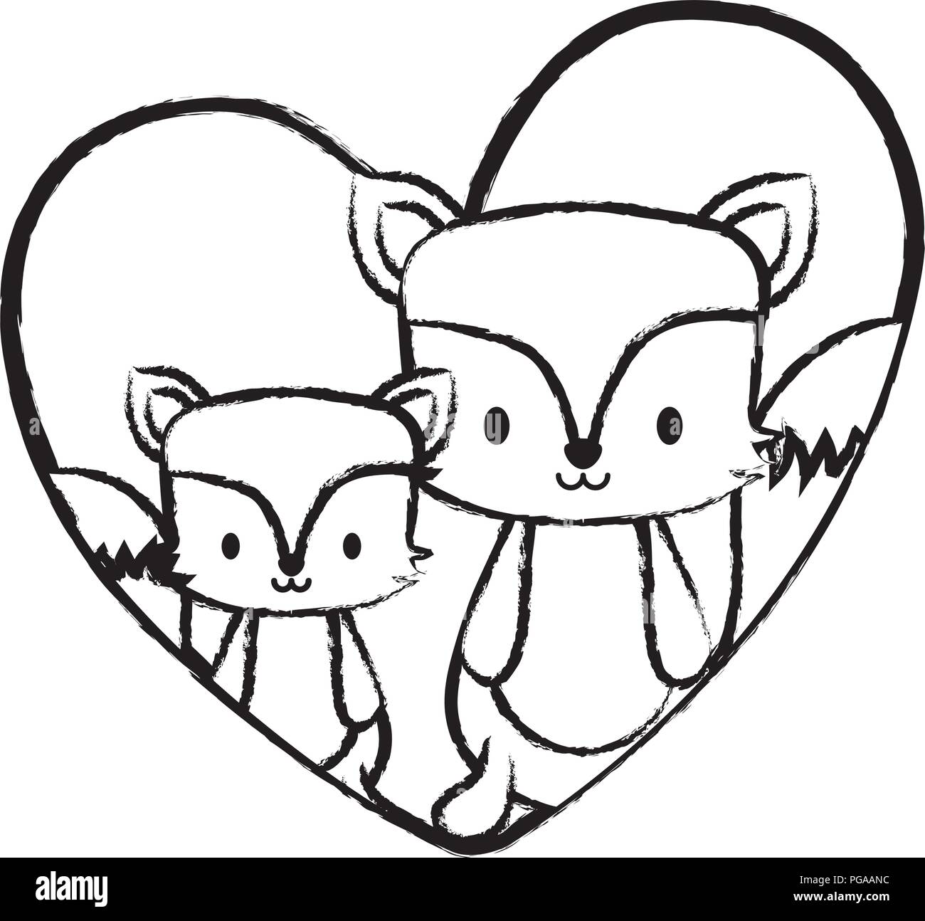 heart with cute foxes over white background, vector illustration Stock ...