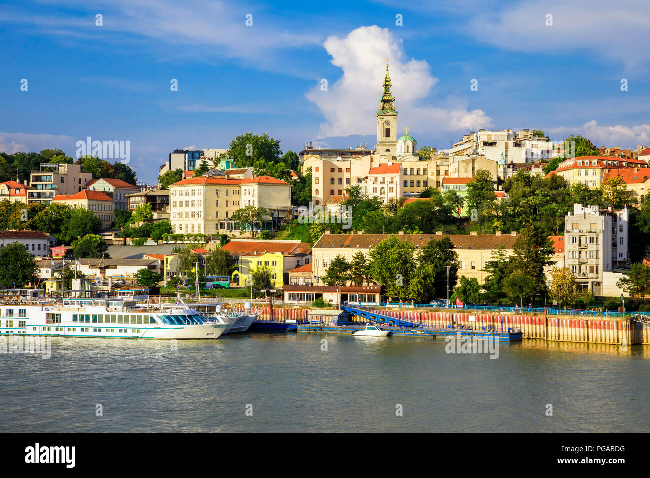 Historic center of Belgrade on the banks of the Sava River Stock Photo