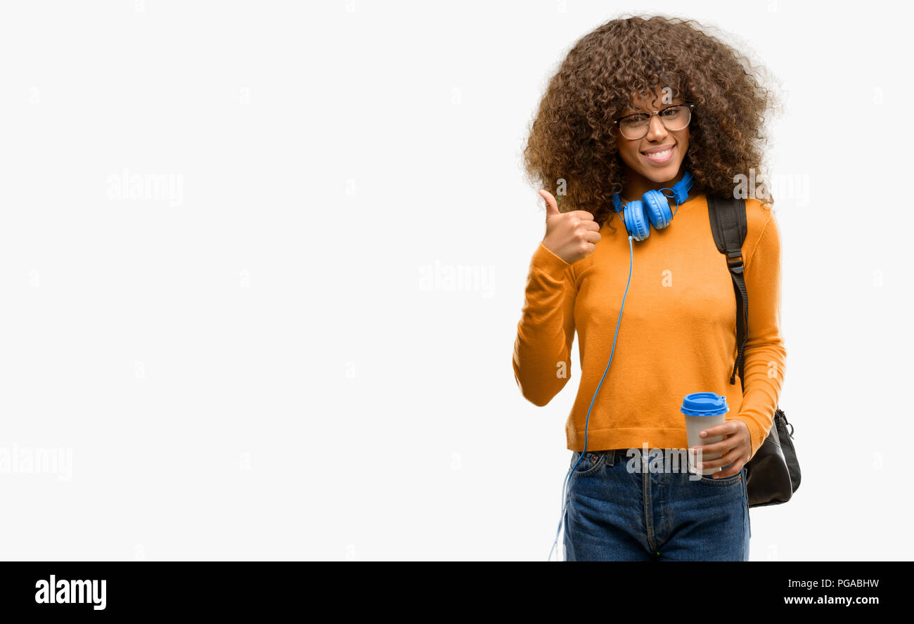 African american student woman smiling broadly showing thumbs up ...