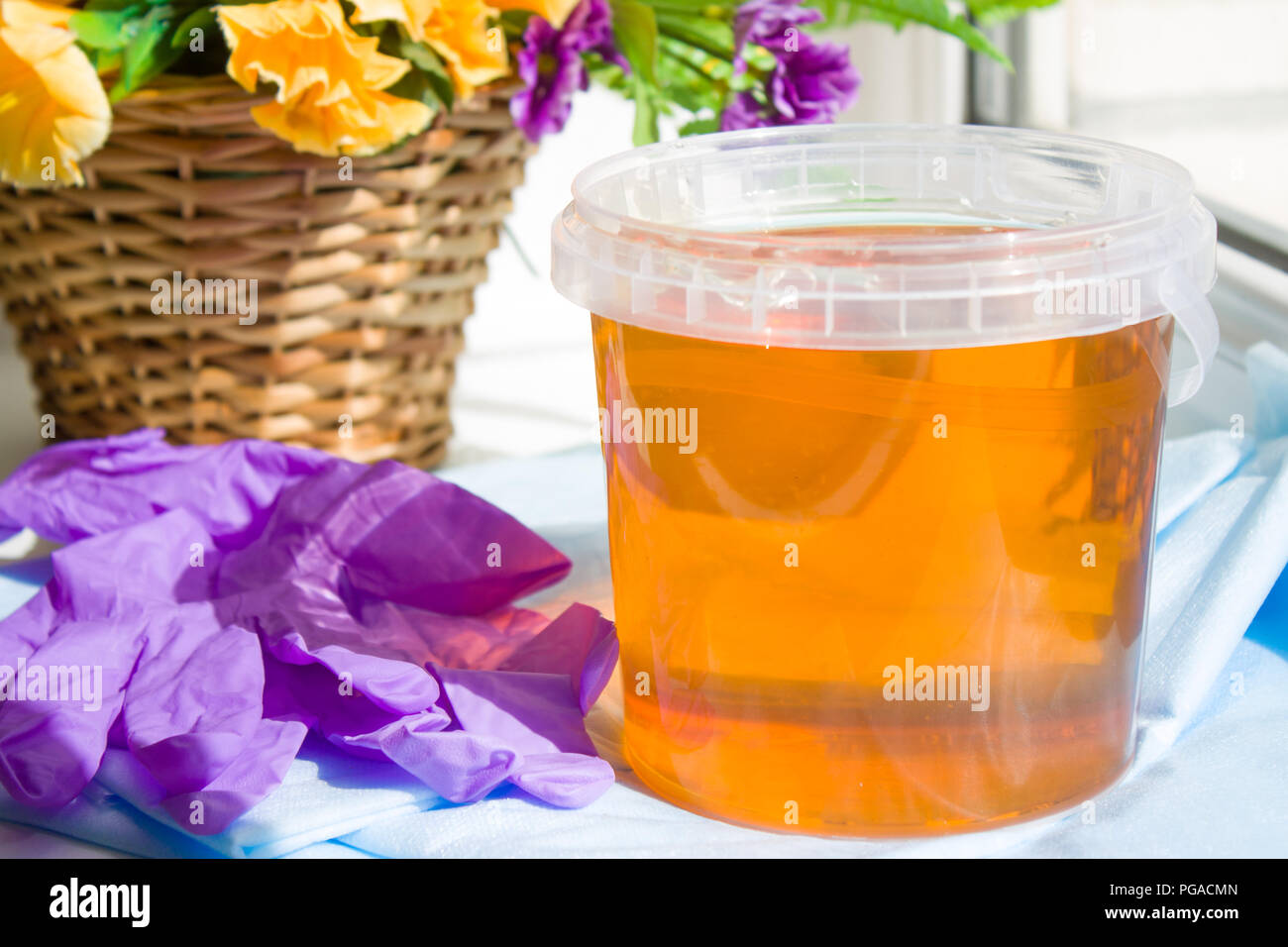 Depilation And Beauty Concept Composition Of Jar Sugar Paste Or