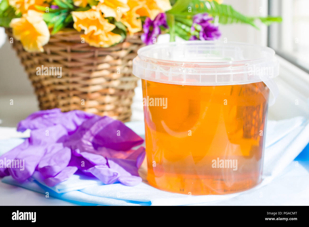 Depilation And Beauty Concept Composition Of Jar Sugar Paste Or