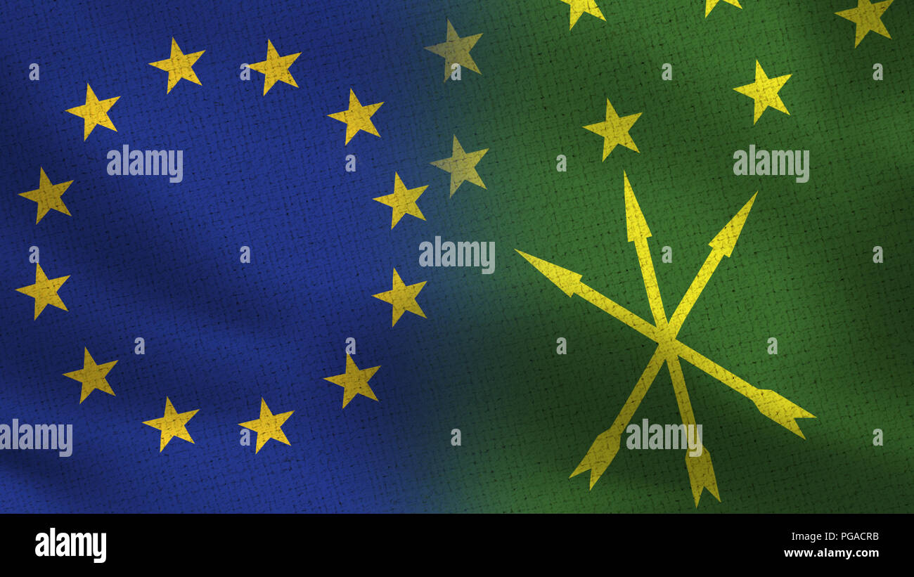 European Union and Adygea Flags - Two Flags Together - EU Stock Photo