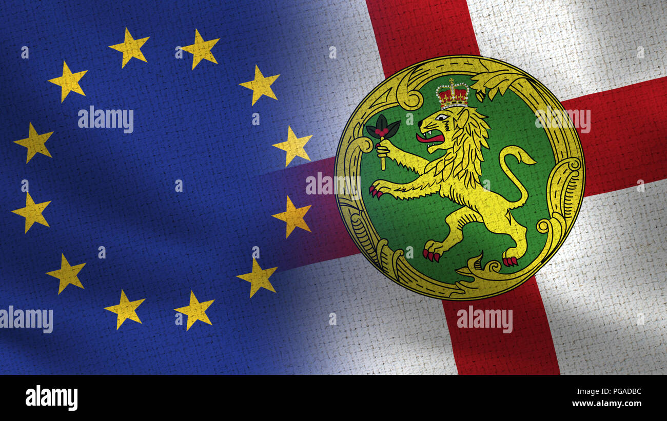 European Union and Alderney Flags Two Flags Together EU Stock Photo