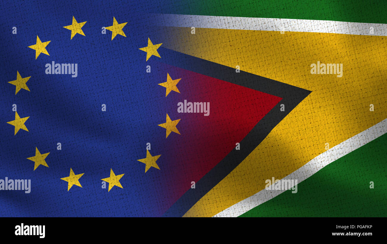 European Union and Guyana Flags - Two Flag Together - EU Stock Photo