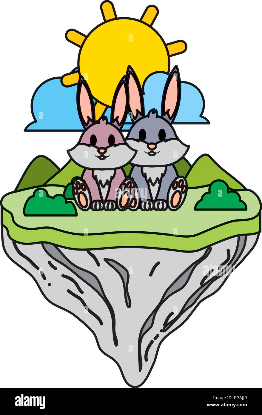 color couple rabbit animal in float island Stock Vector Image & Art - Alamy