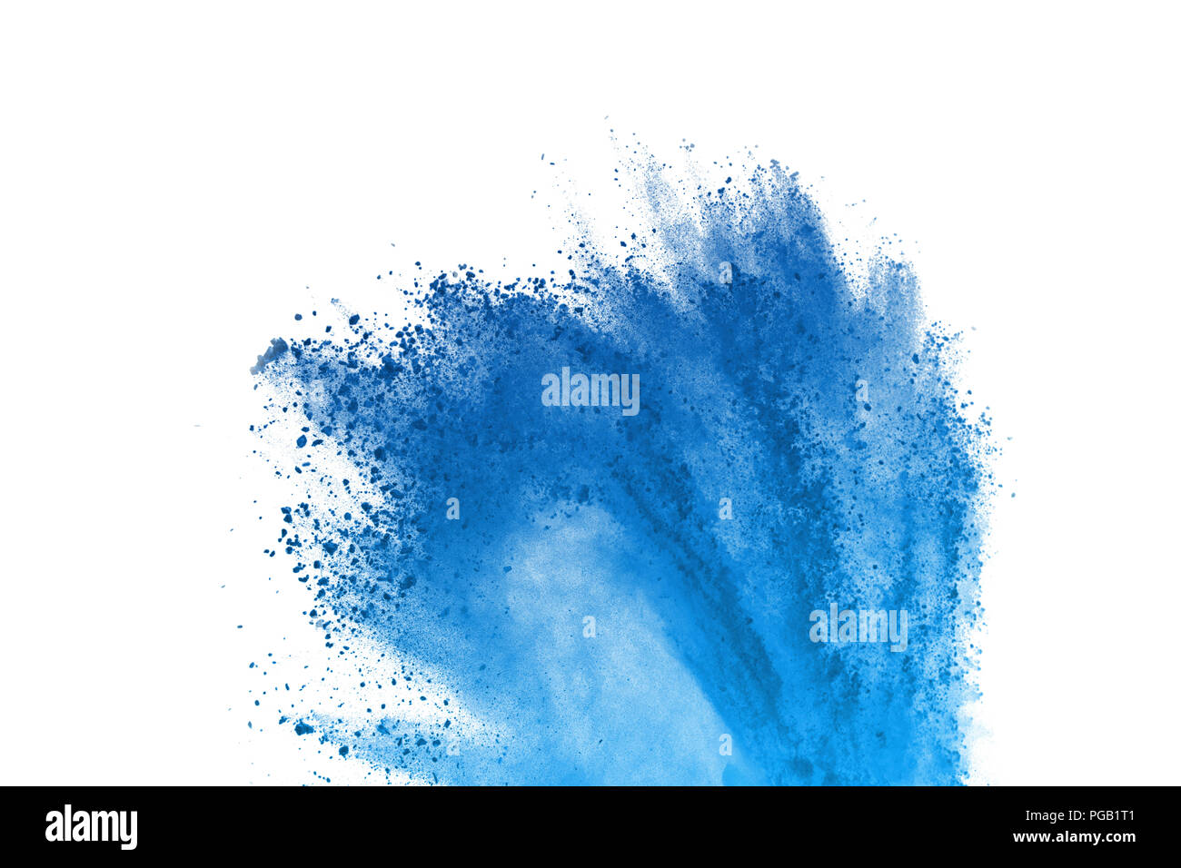 Blue powder explosion on white background. Colored cloud. Color dust ...