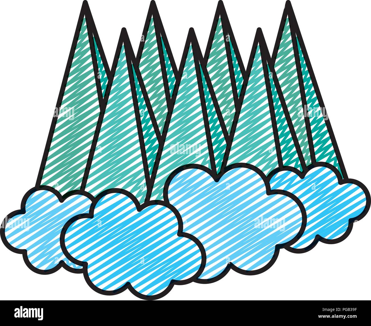 doodle nature isometric mountains and clouds landscape Stock Vector