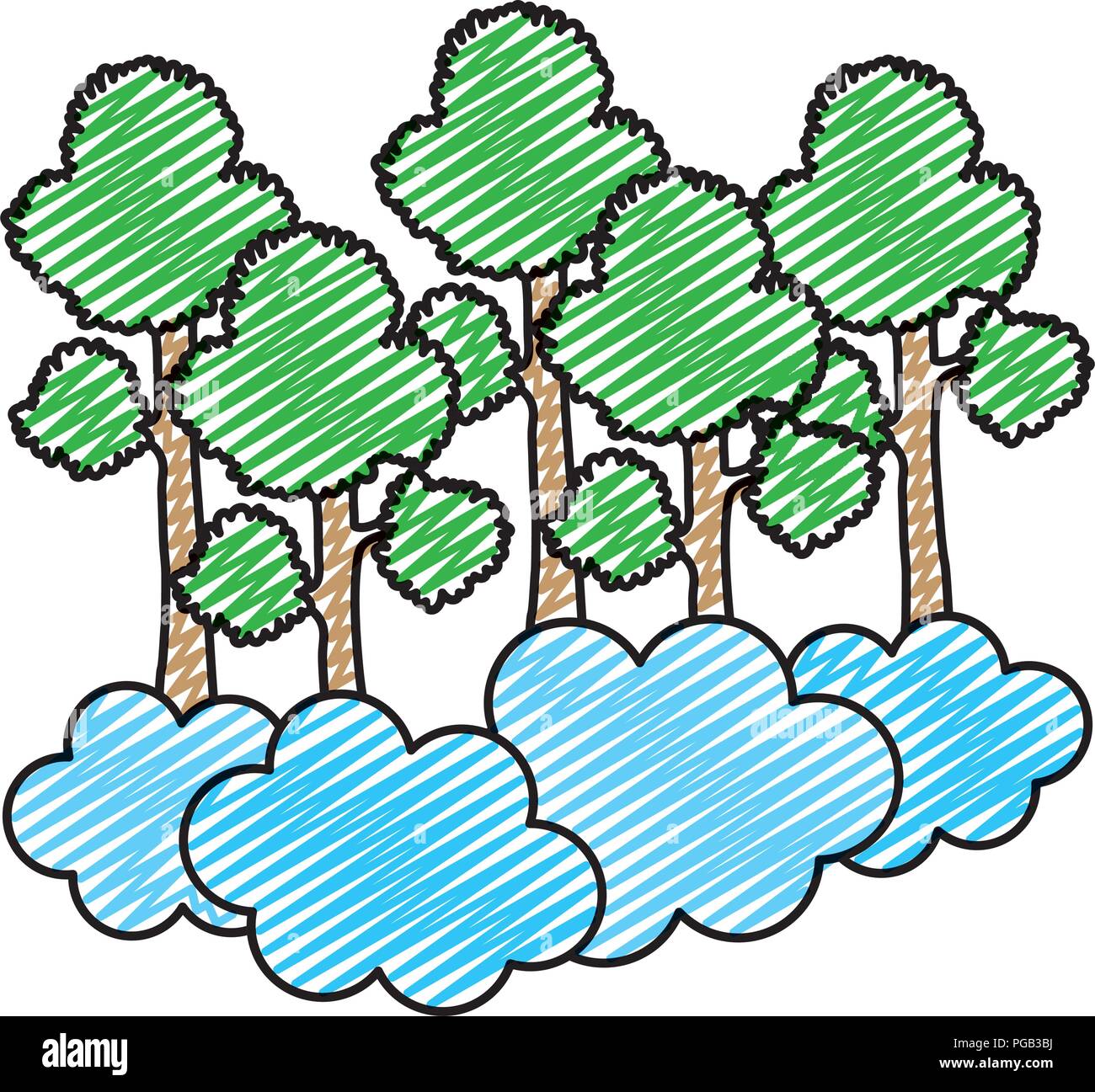 doodle tropical trees branches stalk with clouds Stock Vector Image ...