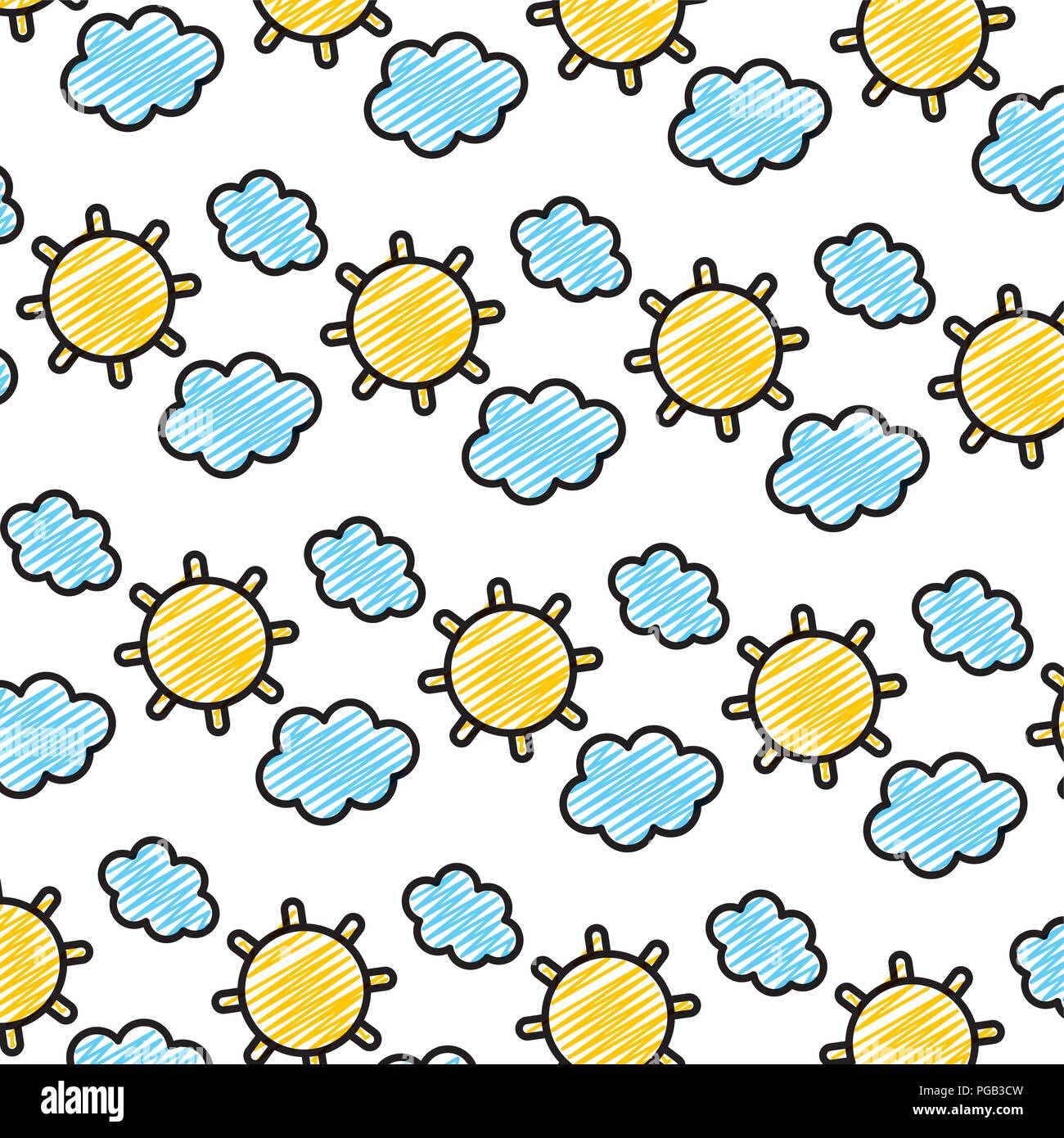 doodle shine sun with fluffy cloud background Stock Vector Image & Art ...