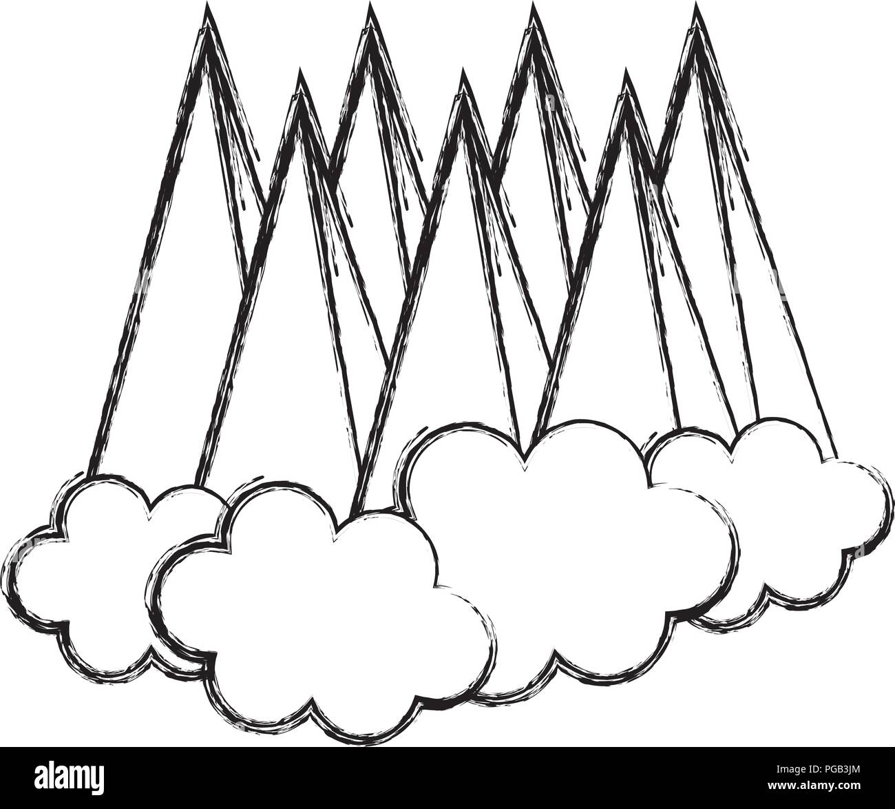 grunge nature isometric mountains and clouds landscape Stock Vector ...