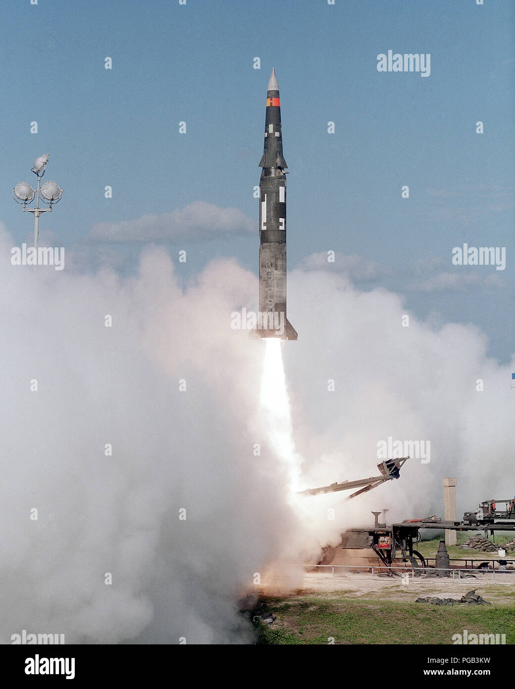A Pershing II missile is launched from Complex 16. Stock Photo