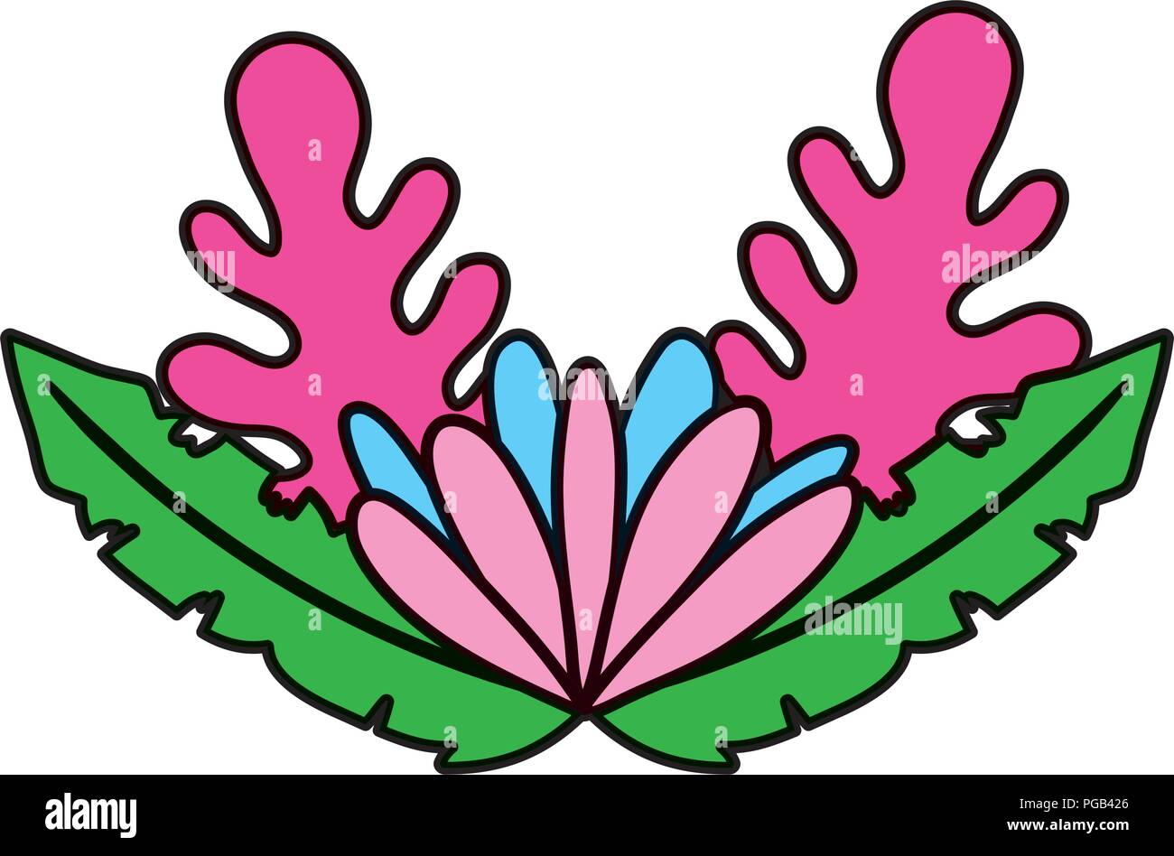 color cute flower with exotic plants leaves Stock Vector Image & Art ...