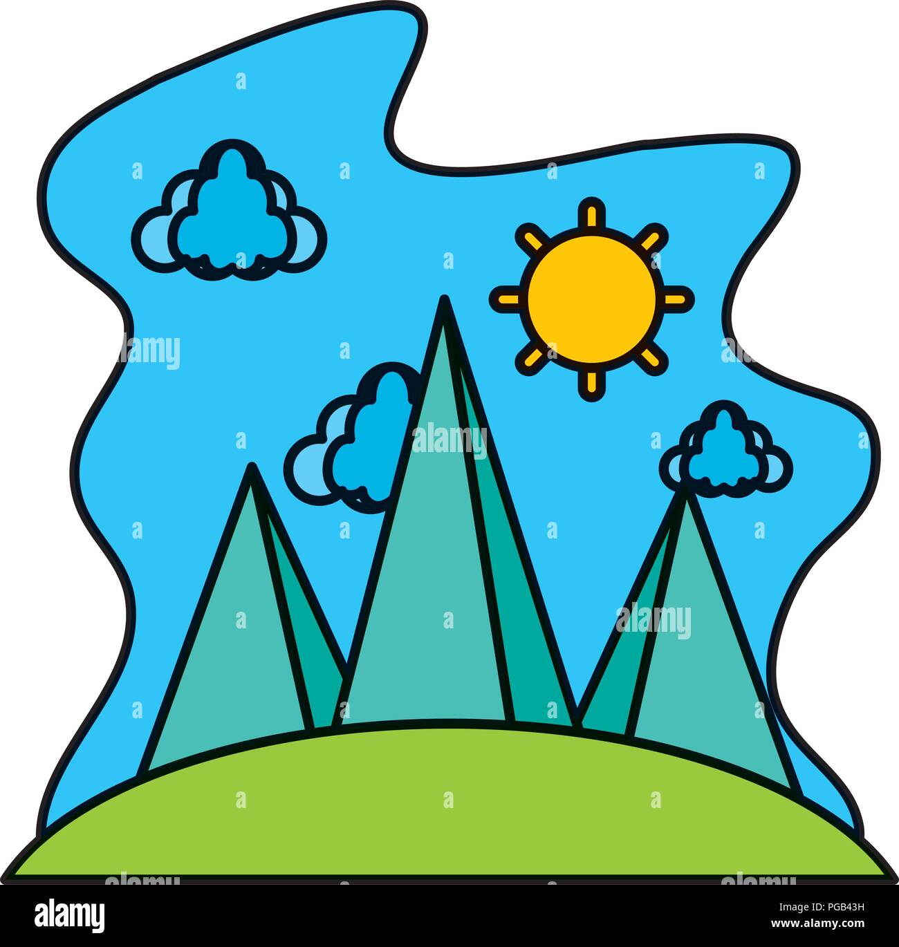 color nature clouds with sun and mountains landscape Stock Vector Image ...