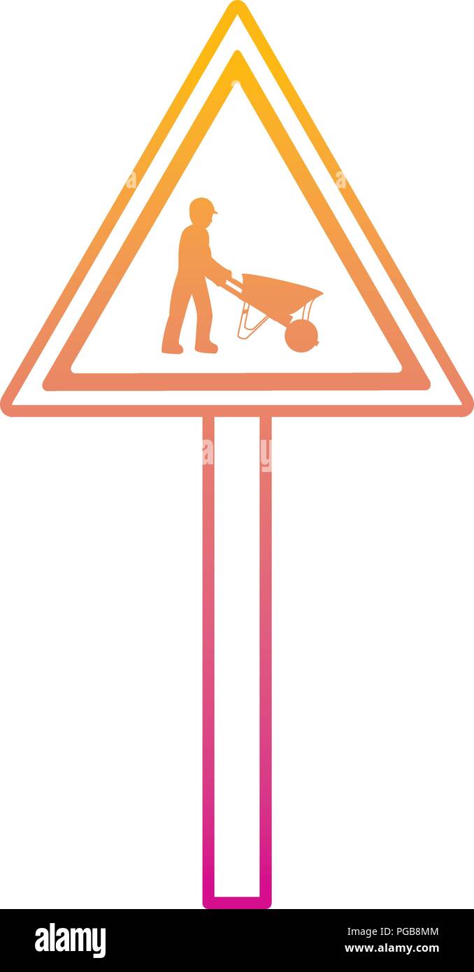degraded line triangle caution emblem and laborer with wheelbarrow ...