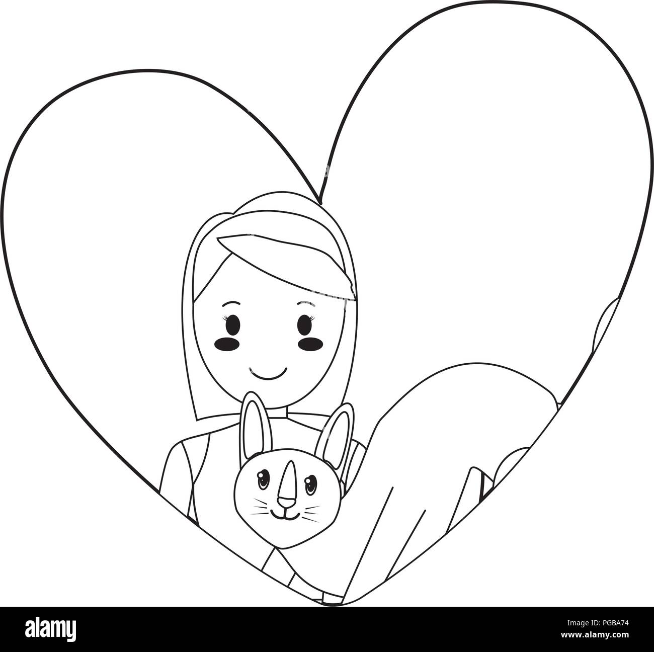 heart with cute girl and cat over white background, vector illustration ...