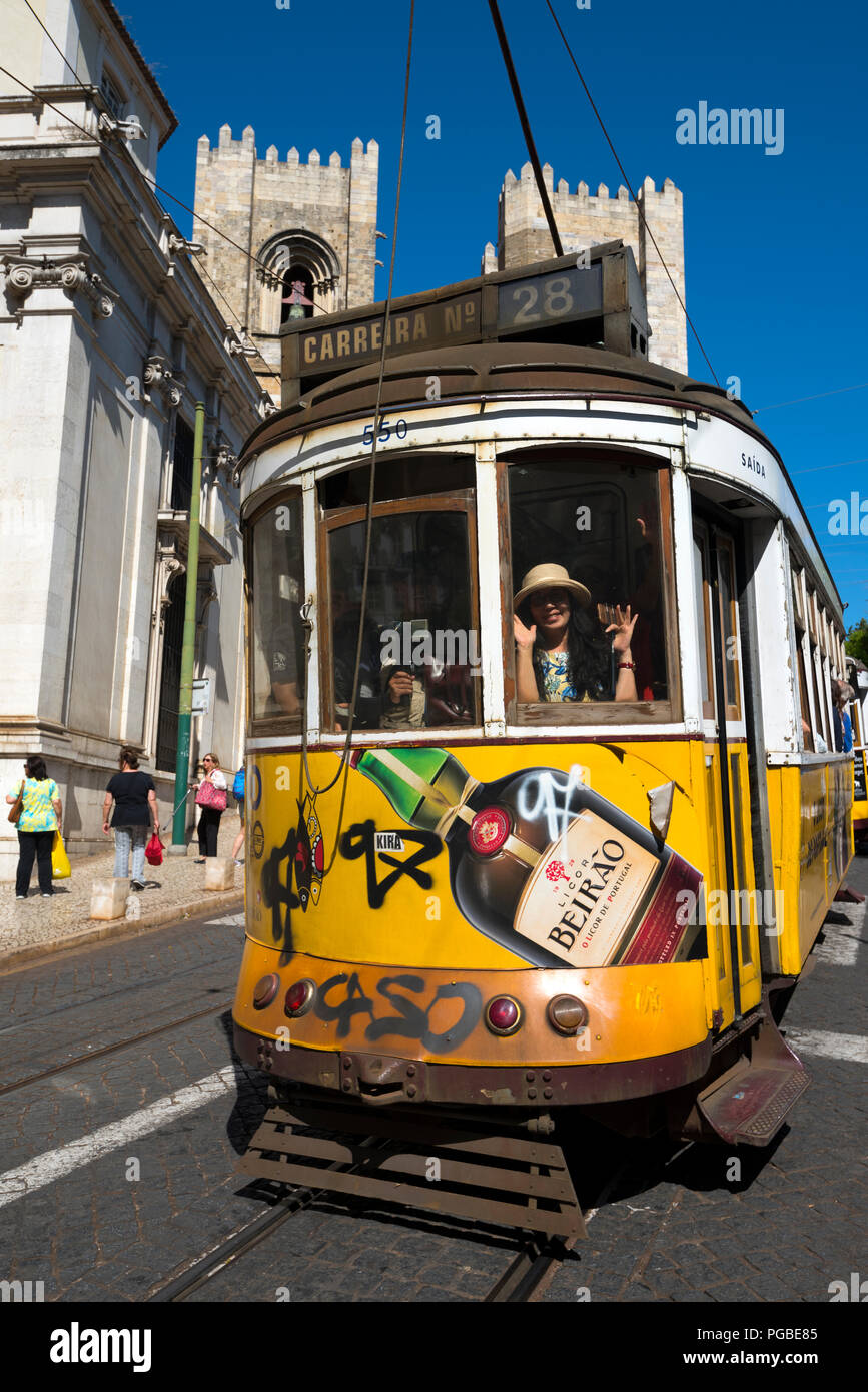 The famous trams in Lisbon, Portugal. Stock Photo