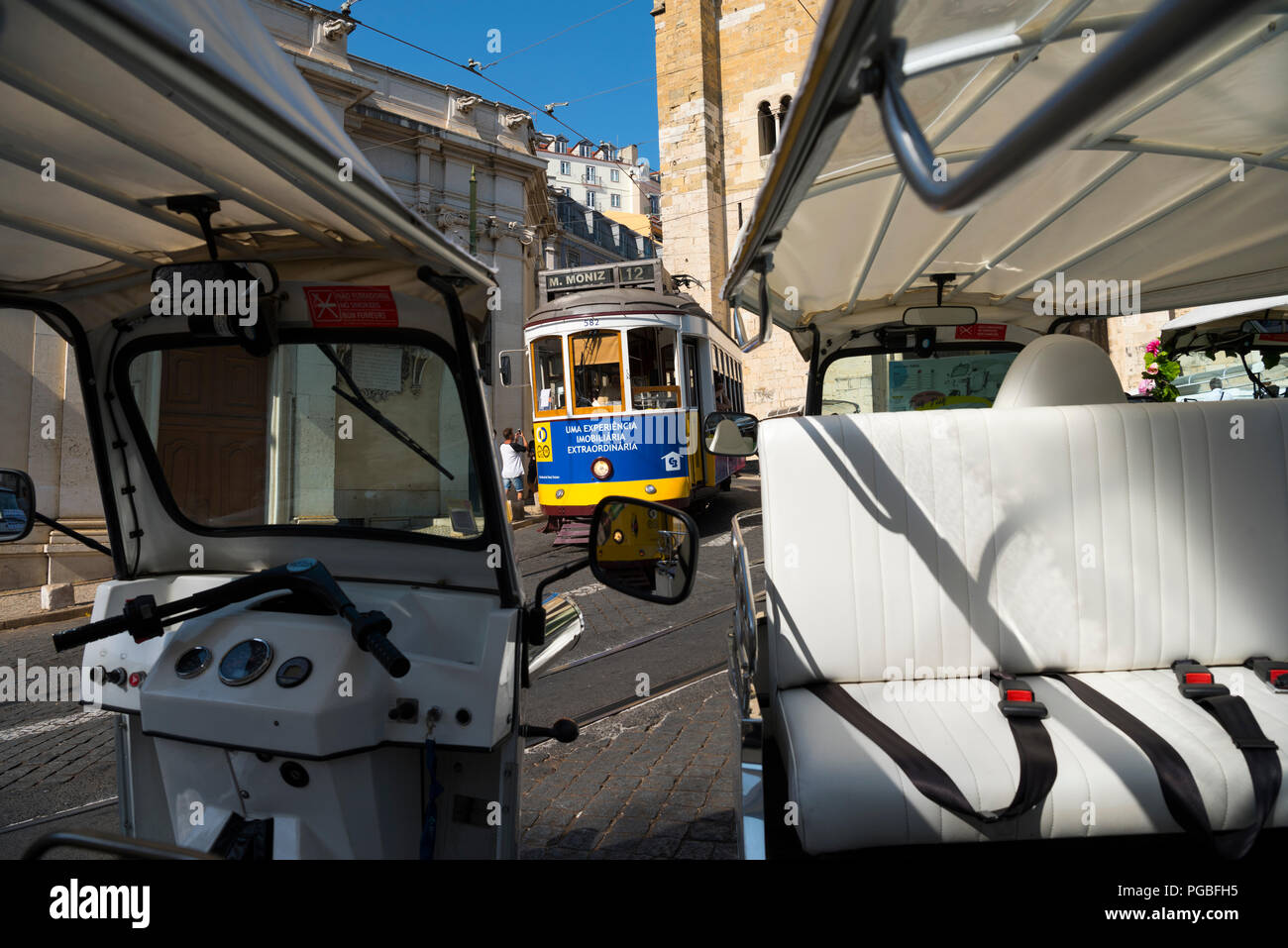 The famous trams in Lisbon, Portugal. Stock Photo